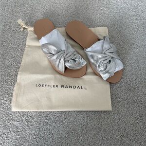 Loeffler Randall Silver Bow Slide Sandals